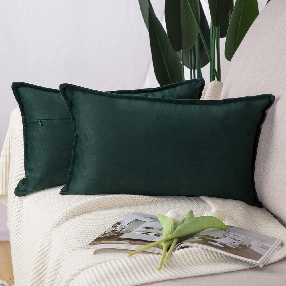 1235 Set of 2 Super Soft Velvet Decorative Throw Pillow Covers 12x20 inch